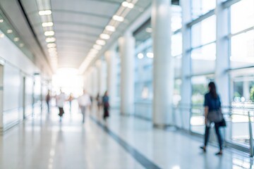 Blurred Perspective of Bustling Modern Corridor