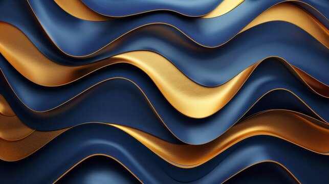 Waves of Elegance: Luxurious swirling ribbons of lustrous gold and deep blue intertwine, creating a visually stunning abstract composition that exudes sophistication and opulence.