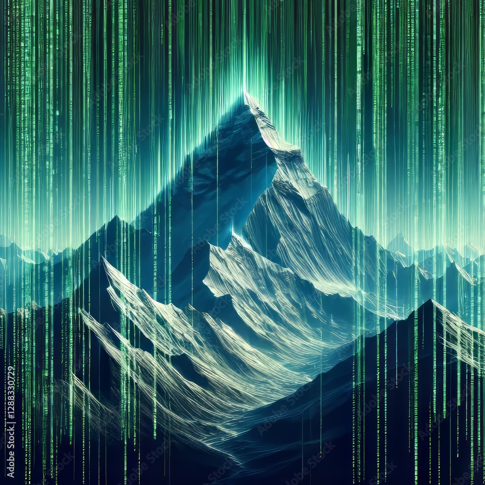 Wall mural mount everest in matrix code style the world's highest peak is d