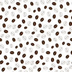 Coffee beans Outline and fill grains Seamless Pattern Monochrome dark brown Coffee bean Day backdrop