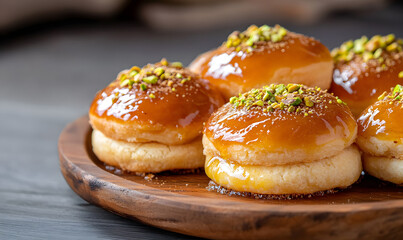  traditional Balkan Urma&scaron;ice cookies on wooden plate, Generative AI