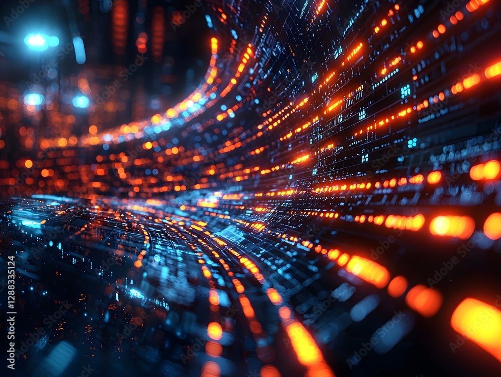 Poster futuristic 3d rendering of dynamic financial portfolio with glowing data visualization
