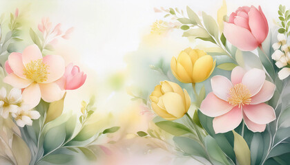 Obraz premium Elegant spring flyer backgroundwith a subtle watercolor effect. Soft pink, yellow, and green tones blending seamlessly