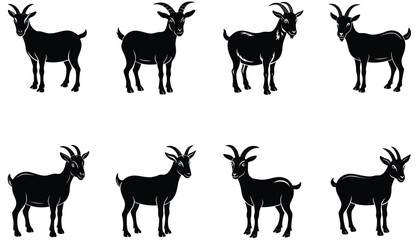 Goat Silhouette. Goat vector shilhouette bundle. Goat Set Icon. Vector Goat Silhouette Isolated On White.