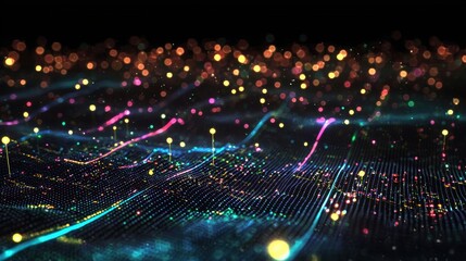 Obraz premium Dynamic colorful data visualization digital space abstract art technology environment close-up view modern concept