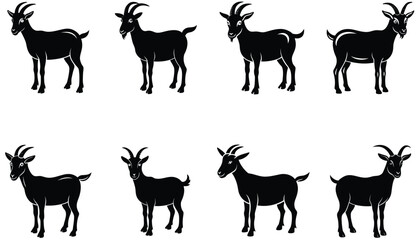 Goat Silhouette. Goat vector shilhouette bundle. Goat Set Icon. Vector Goat Silhouette Isolated On White.