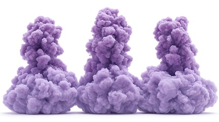Purple Smoke Cloud Explosions Isolated on White Background
