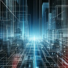 Obraz premium Neon Pulse City clean lines grids and angles a technical and org