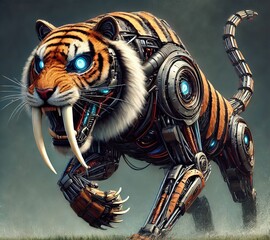 Automated Sabre toothed Tiger Long canine teeth powerful build a