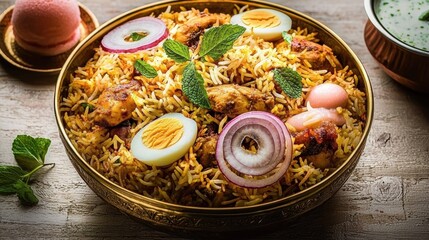 Savoring biryani delights indian cuisine food photography rustic table setting culinary art