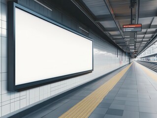 Blank billboard at train station platform for advertising mockup