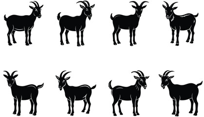 Goat Silhouette. Goat vector shilhouette bundle. Goat Set Icon. Vector Goat Silhouette Isolated On White.