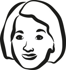 Woman with bob hair Hand Drawn Face Portrait Illustration Vector