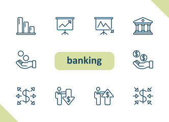 Banking icons. Online banking, money, finance, currency, investment, savings vector icon set