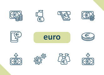Euro icons. Currency, money, payment, cash, savings, investment vector icon set