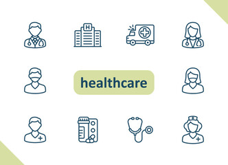 Healthcare icons. Health care, hospital, medical vector icon set