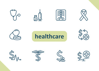 Healthcare icons. Health care, hospital, medical vector icon set