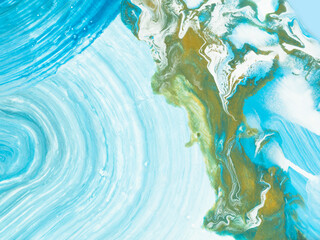 Blue stripes with gold, brush stroke, creative abstract hand painted background, acrylic