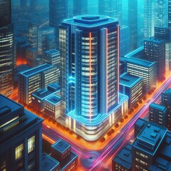 Office Tower with Neon Lighting