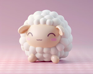 Cute Sheep on a Pink Background, 3D Rendering. Animal Concept. Generative AI