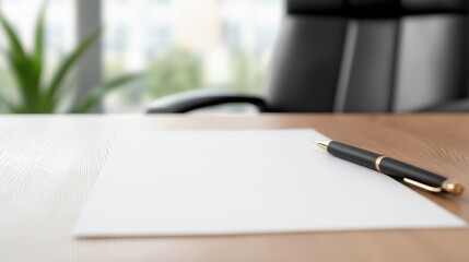 Blank paper and pen on office desk