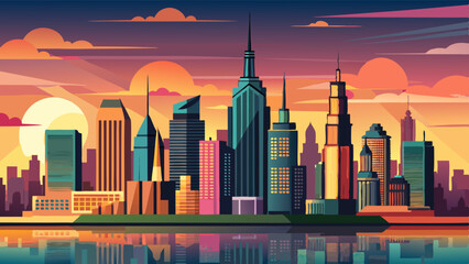 Obraz premium New York City - sunset over manhattan and brooklyn bridge