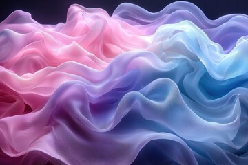 Obraz premium Abstract wavy fabric in pink, purple, blue hues; flowing, light, airy on dark backdrop