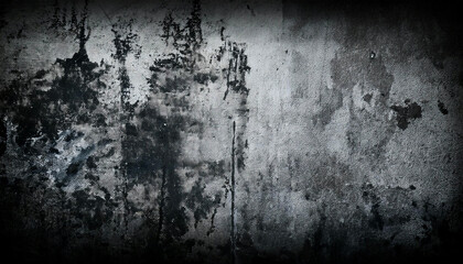 Obraz premium Textured grunge flyer background with a mix of dark and light concrete patterns, subtle scratches, faded paint splashes, and an urban street art vibe. Contrast with soft vignette edges for a dramatic
