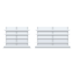 Realistic White Retail Shelving Units Mockup. Vector illustration