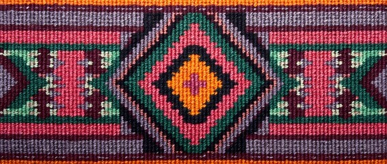 Colorful Traditional Thai Fabric Pattern with Floral Design