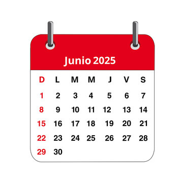 Junio 2025 calendar page isolated on a white background (trad. June)