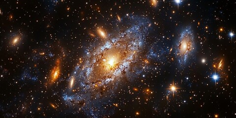 Fototapeta premium Cosmic Majesty: A Galaxy Cluster in Gravitational Interaction 