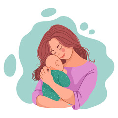 Mothers Day. Vector illustration of mom and baby. Drawing for postcard or poster . Vector illustration