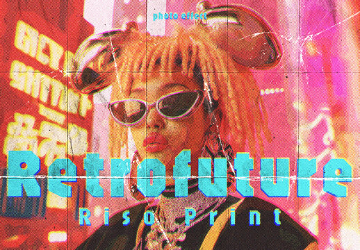 Retrofuturistic Comics Risograph Print Photo Effect