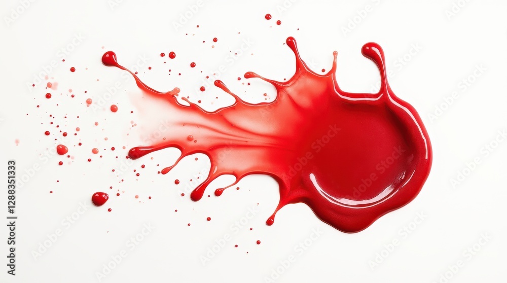 Poster blood splashes on a pristine white backdrop capture the raw intensity of emotions and evoke the frag