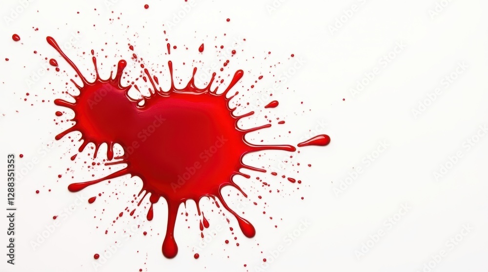 Poster bold red splashes create striking contrast on serene white background, evoking emotions of drama and