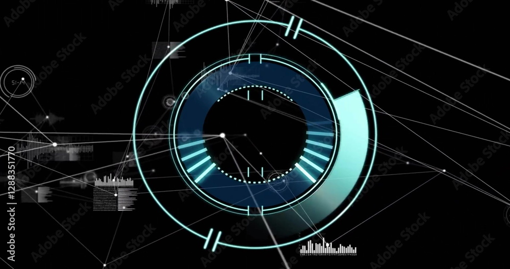 Poster image of scope scanning over network of connections with data processing on black background