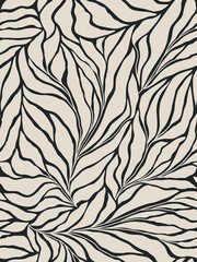 Obraz premium Seamless black and grey floral background with leaves. Hand drawn minimal abstract organic shapes pattern. Vector grey abstact pattern with black leaves