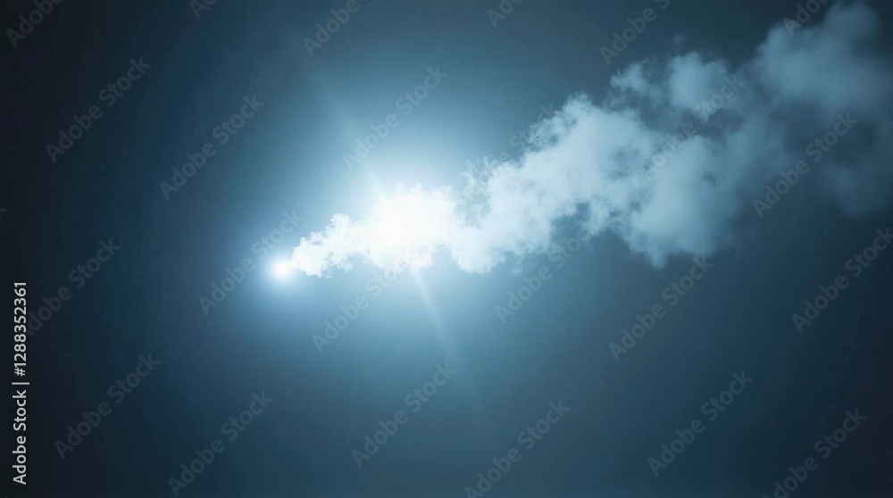 Poster Floating bright highlighter creating a luminous cloud against a deep blue background during a creative art workshop
