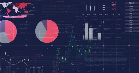 Image of financial data processing over dark background