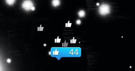 Image of network of connections over thumbs up and numbers