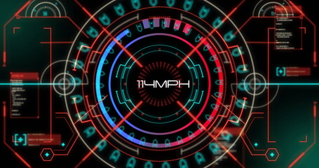 Image of scope scanning with data processing on black background