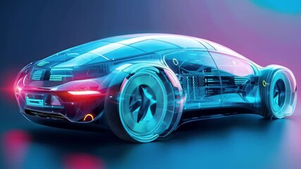 Stunning transparent car illustrates cutting-edge automotive innovation through its unique design and high-tech internal systems. Captivating blend of art and engineering in a dynamic setting