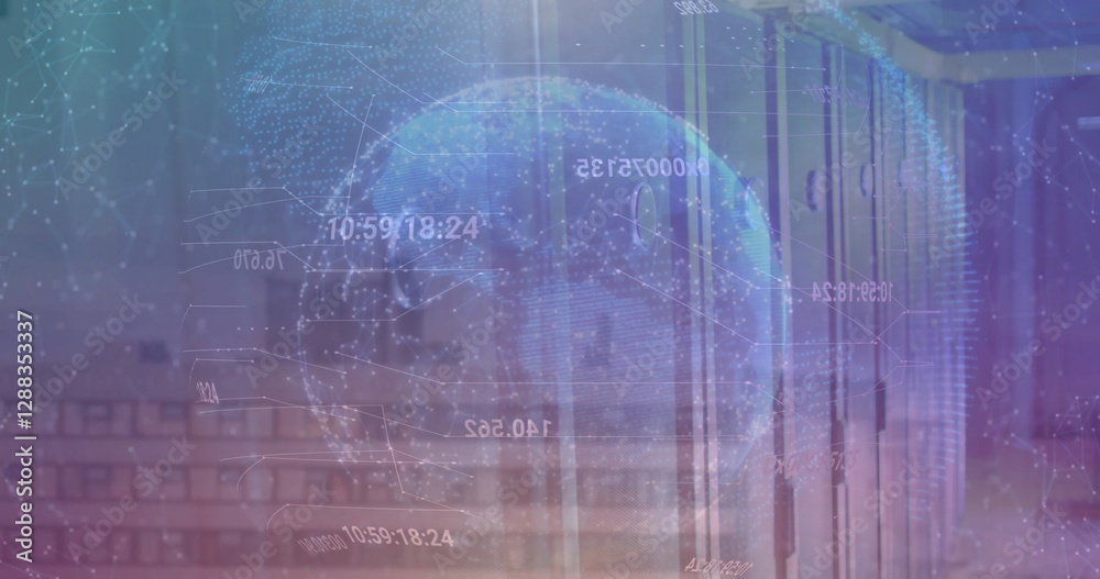 Poster image of globe and data processing over computer servers