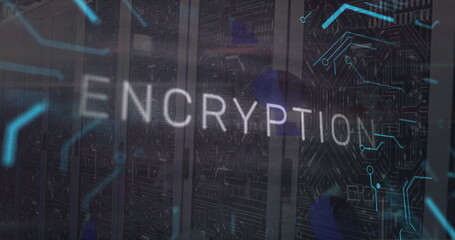 Image of encryption text and data processing over computer servers