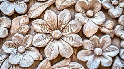 Obraz premium Intricate Wood Carving of Flowers Showcasing Handcrafted Artistry