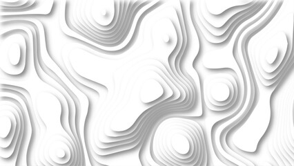 Abstract wavy line paper cut white background. Topographic geometric map relief texture with curved layers and shadow. Abstract soft white background