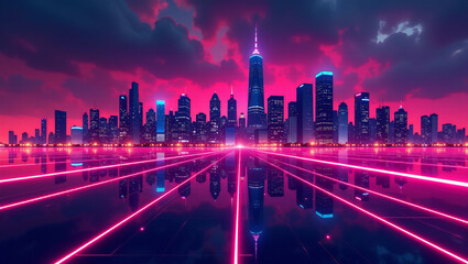 Fototapeta premium Electric Mirage: Abstract Neon Skyline