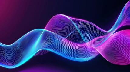 Obraz premium A futuristic abstract digital wave pattern, glowing neon blue and purple lines, smooth flowing shapes, high tech aesthetic, neatly arranged on a dark background