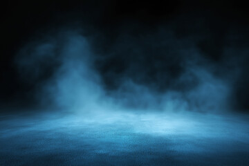 Fototapeta premium Mystical Blue Fog on Dark Background Creating Eerie Atmosphere. Generative Ai